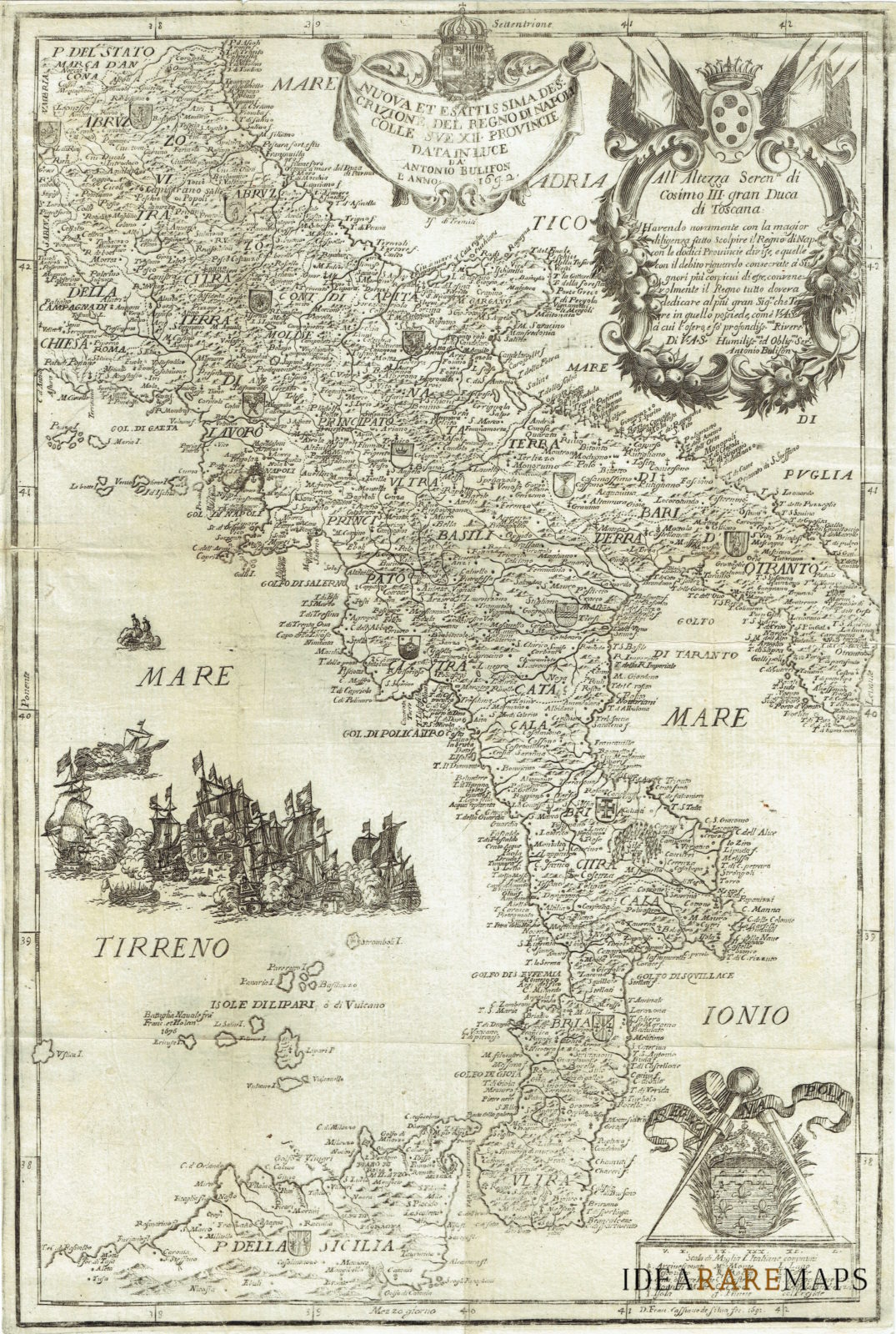 Antica Carta Geografica Del Regno Di Napoli A Bulifon Idea Rare Maps