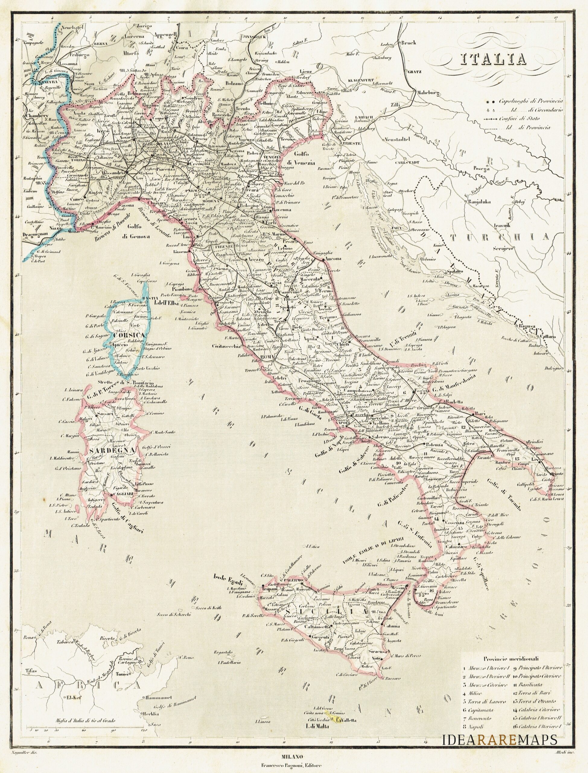 Antica mappa dell'Italia con la divisione territoriale del 1860 - Idea Rare  Maps